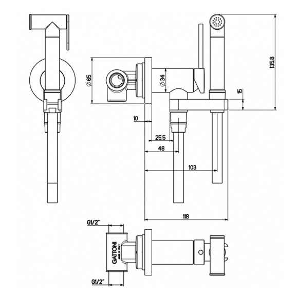 Гигиенический душ со смесителем Gattoni RT010NO Черный матовый Гигиенический душ со смесителем Gattoni RT010NO Черный матовый