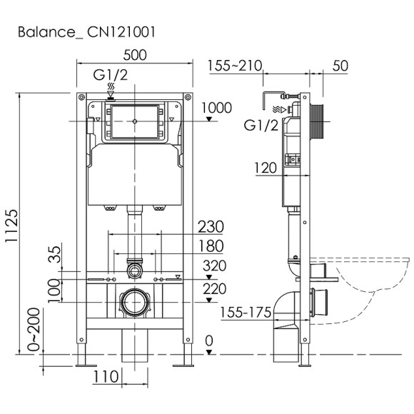 Инсталляция Ceramicanova Balance CN121002CH для унитаза с клавишей смыва Хром глянцевый Инсталляция Ceramicanova Balance CN121002CH для унитаза с клавишей смыва Хром глянцевый
