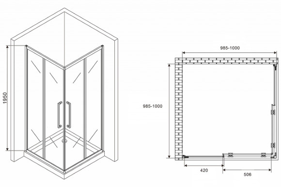 Душевой уголок Abber Schwarzer Diamant 100x100 AG02100H профиль Хром стекло прозрачное