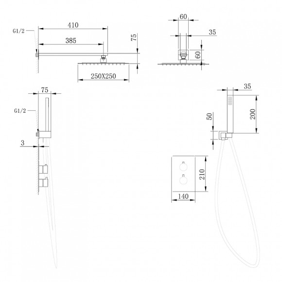 Душевая система Abber Insel AF8051 с термостатом Хром