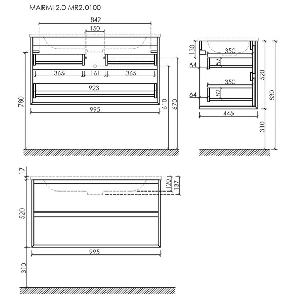 Тумба под раковину Sancos Marmi 2.0 100 MR2.0100ECH подвесная Дуб чарльстон