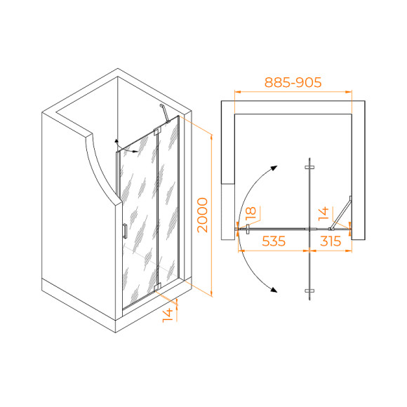 Душевая дверь RGW Hotel HO-014-B 90 350601409-24 профиль Черный стекло матовое
