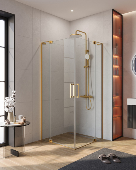 Душевой уголок Cezares Slider 100x100 SLIDER-A-2-90/100-C-BORO профиль Брашированное золото стекло прозрачное