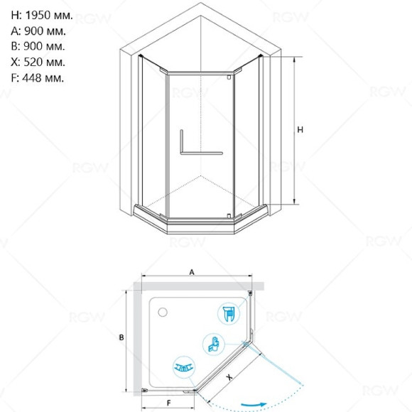 Душевой уголок RGW Hotel HO-081-B 90х90 350608199-24 профиль Черный стекло матовое-сатинат Душевой уголок RGW Hotel HO-081-B 90х90 350608199-24 профиль Черный стекло матовое-сатинат