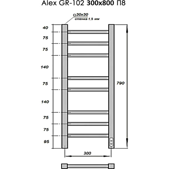 Электрический полотенцесушитель Grois Alex GR-102 30/80 П8 9016 U Белый матовый Электрический полотенцесушитель Grois Alex GR-102 30/80 П8 9016 U Белый матовый