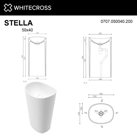 Раковина Whitecross Stella 50 0707.050040.200 Белая матовая Раковина Whitecross Stella 50 0707.050040.200 Белая матовая