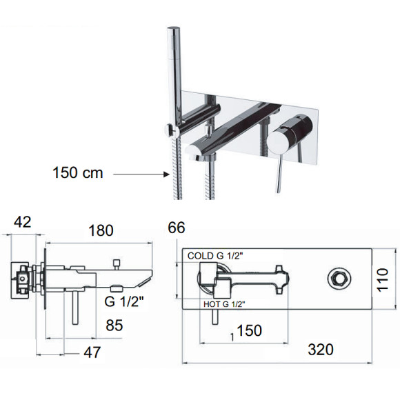 Смеситель для ванны Remer Minimal N04 Хром Смеситель для ванны Remer Minimal N04 Хром