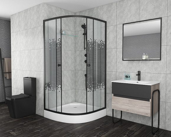 Душевой уголок Niagara Eco 80х80 NG-003-14 Black профиль Черный стекло с рисунком Душевой уголок Niagara Eco 80х80 NG-003-14 Black профиль Черный стекло с рисунком