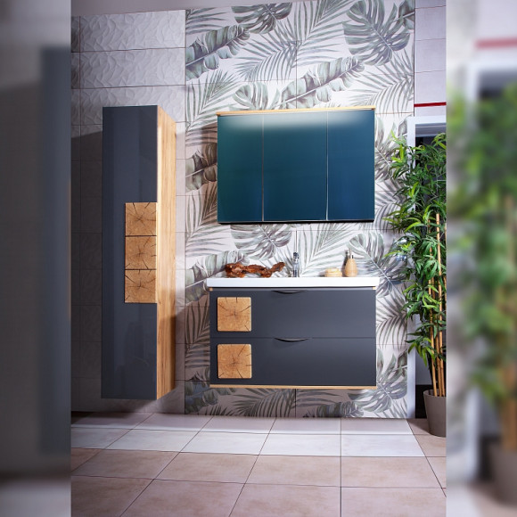 Зеркальный шкаф Бриклаер Форест 100 4627125414725 с подсветкой Дуб золотой Антрацит Зеркальный шкаф Бриклаер Форест 100 4627125414725 с подсветкой Дуб золотой Антрацит