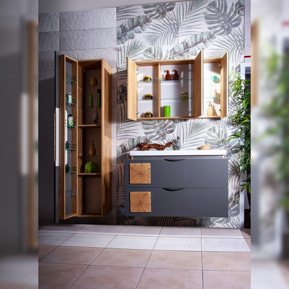 Зеркальный шкаф Бриклаер Форест 100 4627125414725 с подсветкой Дуб золотой Антрацит Зеркальный шкаф Бриклаер Форест 100 4627125414725 с подсветкой Дуб золотой Антрацит