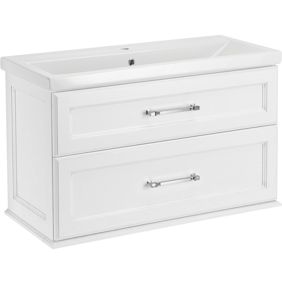 Комплект мебели для ванной ASB-Woodline Венеция 100 1195601 подвесной Белый с патиной Серебро