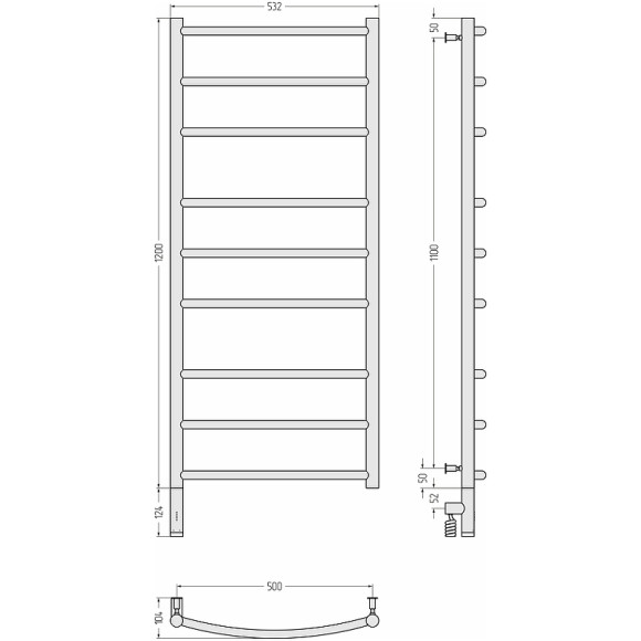 Электрический полотенцесушитель Сунержа Галант 3.0 1200x500 L 31-5800-1250 Черный матовый