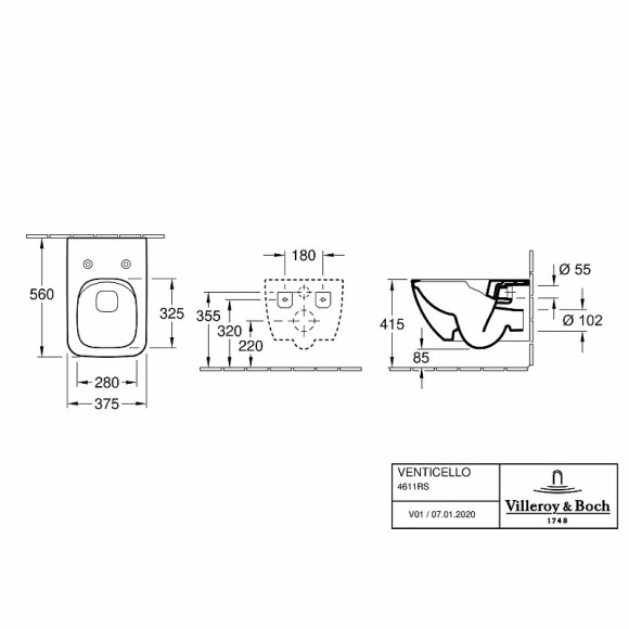 Унитаз Villeroy&Boch Venticello 4611RS01 подвесной с сиденьем Микролифт
