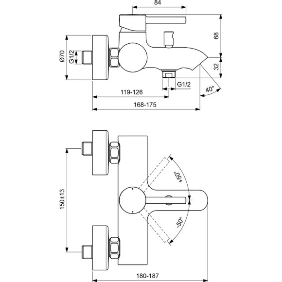 Смеситель для ванны Ideal Standard Ceraline BC199AA Хром Смеситель для ванны Ideal Standard Ceraline BC199AA Хром