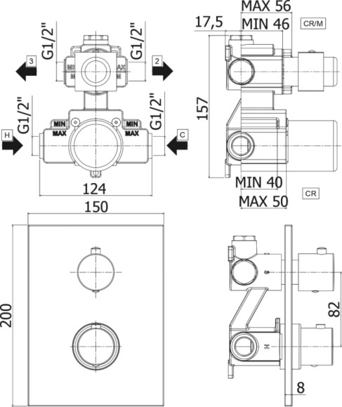 Смеситель для душа Paffoni Light LIQ518NO/M с термостатом Черный матовый