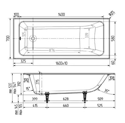 Чугунная ванна Wotte Line 150x70 БП-э00д1465 без антискользящего покрытия