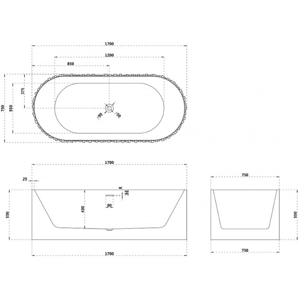 Ванна из искусственного камня Abber Stein 170x75 AS9653 без гидромассажа Ванна из искусственного камня Abber Stein 170x75 AS9653 без гидромассажа