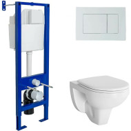 Комплект унитаза с инсталляцией Berges Atom 042430 с сиденьем Микролифт и Белой клавишей смыва