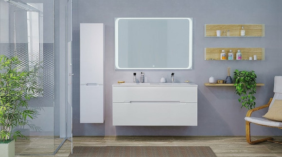 Тумба под раковину Jorno Modul 120 Mоl.01.122/P/W подвесная Белый глянец