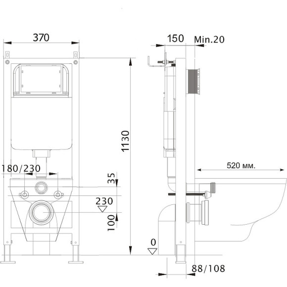 Инсталляция Aquatek Standart 37 INS-0000017 для унитаза без клавиши смыва Инсталляция Aquatek Standart 37 INS-0000017 для унитаза без клавиши смыва