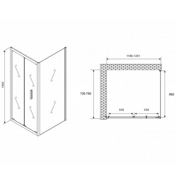 Душевой уголок Abber Sonnenstrand 120х75 AG07120-S75 профиль Хром стекло прозрачное