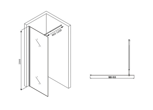 Душевая перегородка Abber Immer Offen 90 AG61090B профиль Черный стекло прозрачное