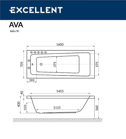 Акриловая ванна Excellent Ava 160x70 WAEX.AVA16.RELAX.BR с гидромассажем Акриловая ванна Excellent Ava 160x70 WAEX.AVA16.RELAX.BR с гидромассажем