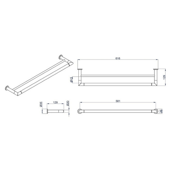 Полотенцедержатель Azario Forny AZ-88302 двойной Хром Полотенцедержатель Azario Forny AZ-88302 двойной Хром
