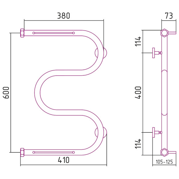 Водяной полотенцесушитель Сунержа М-образный 600х400 00-0008-6040 с двумя полками Хром