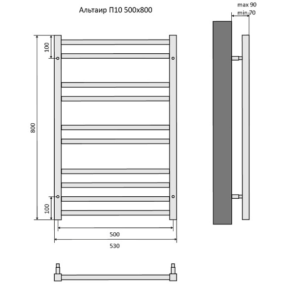 Водяной полотенцесушитель Aquatek Альтаир П10 500x800 AQ KK1080BL Черный муар