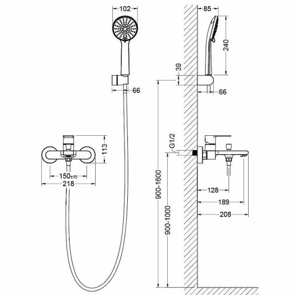 Смеситель для ванны Aquatek Лира AQ1449MB Черный матовый