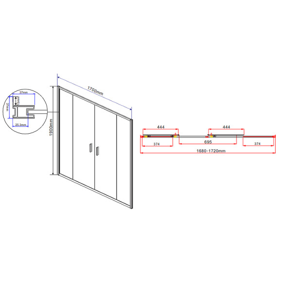 Душевая дверь Vincea Garda 170 VDS-1G2170CL профиль Хром стекло прозрачное