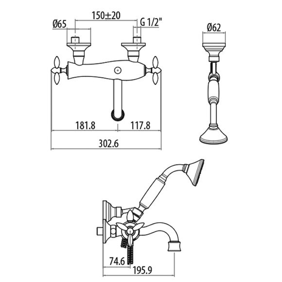 Смеситель для ванны Gattoni Timor 1800118D0oro Золото 24 карат Смеситель для ванны Gattoni Timor 1800118D0oro Золото 24 карат