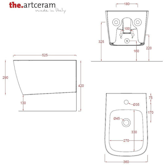 Биде Artceram A16 ASB001 15 00 подвесное Grigio oliva