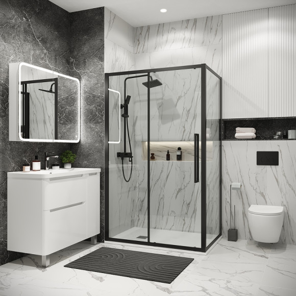 Душевой уголок Grossman Cosmo 130х70 120.K33.02.1370.21.00 профиль Черный матовый стекло прозрачное Душевой уголок Grossman Cosmo 130х70 120.K33.02.1370.21.00 профиль Черный матовый стекло прозрачное