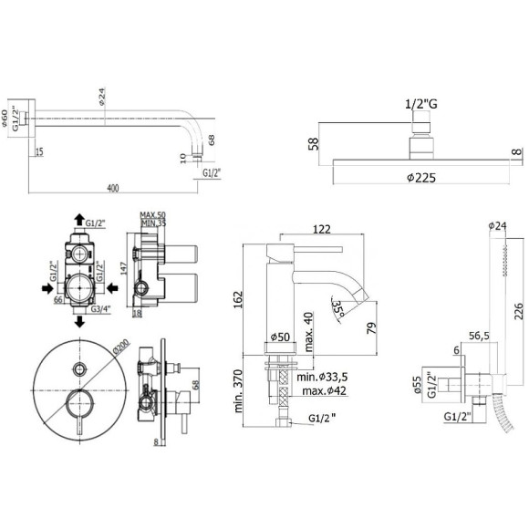 Комплект смесителей Paffoni Light KITLIG015HGSP071 Золото медовое брашированное