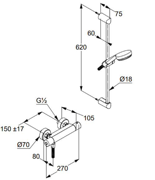 Смеситель для душа Kludi Logo 6857505-00 с термостатом Хром Смеситель для душа Kludi Logo 6857505-00 с термостатом Хром