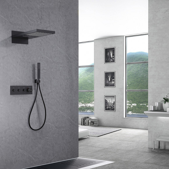 Душевая система Abber Rund AF8752B с термостатом Черная матовая Душевая система Abber Rund AF8752B с термостатом Черная матовая