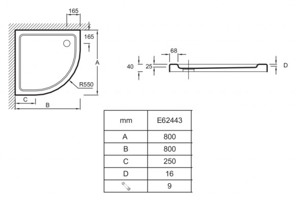 Душевой поддон из материала Flight Jacob Delafon Flight 80x80 радиальный Белый