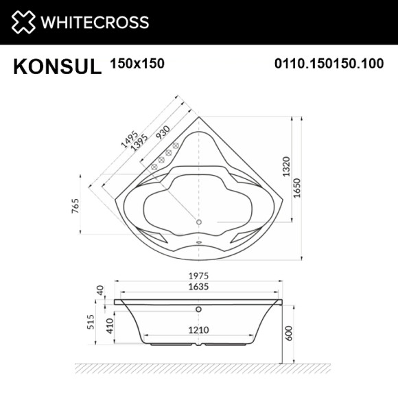 Акриловая ванна Whitecross Konsul 150x150 0110.150150.100 без гидромассажа Акриловая ванна Whitecross Konsul 150x150 0110.150150.100 без гидромассажа