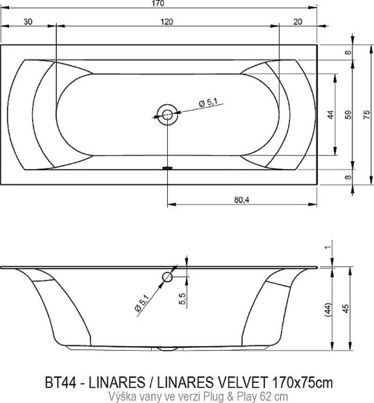 Акриловая ванна Riho Linares 170х75 L B141011005 (BD5400500000000) без гидромассажа Акриловая ванна Riho Linares 170х75 L B141011005 (BD5400500000000) без гидромассажа