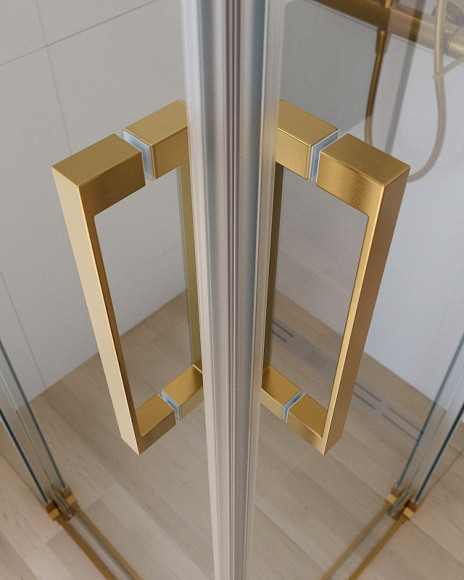 Душевой уголок Cezares Slider 110x110 SLIDER-A-2-100/110-C-BORO профиль Брашированное золото стекло прозрачное