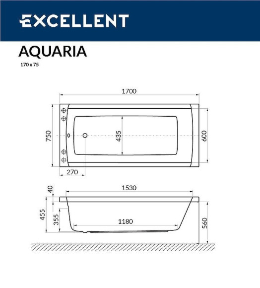 Акриловая ванна Excellent Aquaria 170x75 WAEX.AQU17.ULTRA.GL с гидромассажем