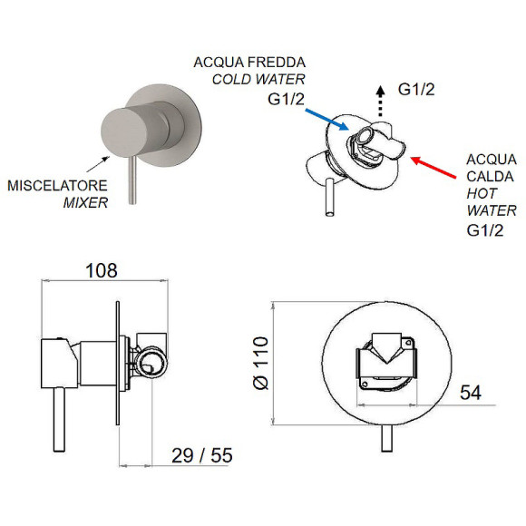 Смеситель для душа Remer X-Style Inox SSX30L Нержавеющая сталь Смеситель для душа Remer X-Style Inox SSX30L Нержавеющая сталь