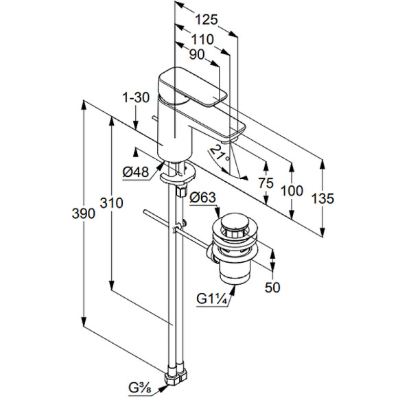 Смеситель для раковины Kludi Pure Style 403820575 Хром Смеситель для раковины Kludi Pure Style 403820575 Хром