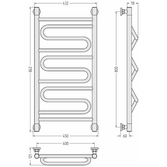 Водяной полотенцесушитель Сунержа Элегия+ 800х400 31-0205-8040 Черный матовый Водяной полотенцесушитель Сунержа Элегия+ 800х400 31-0205-8040 Черный матовый