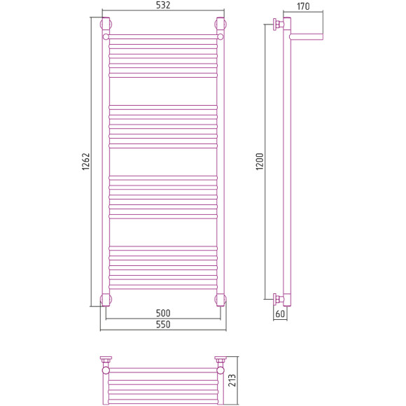 Водяной полотенцесушитель Сунержа Богема+ 1200x500 12-0223-1250 с полкой Белый