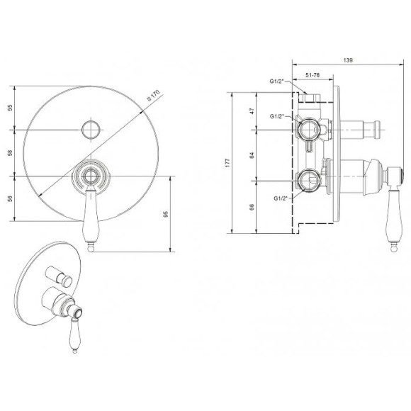 Смеситель для душа Cezares Aphrodite APHRODITE-VDIM2-01-Bi Хром