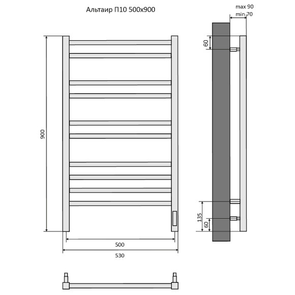 Электрический полотенцесушитель Aquatek Альтаир П10 500x900 AQ EL KP1090BL Черный муар Электрический полотенцесушитель Aquatek Альтаир П10 500x900 AQ EL KP1090BL Черный муар
