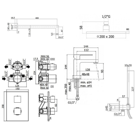 Комплект смесителей Paffoni Elle KITLEQ518NO071 с термостатом Черный матовый